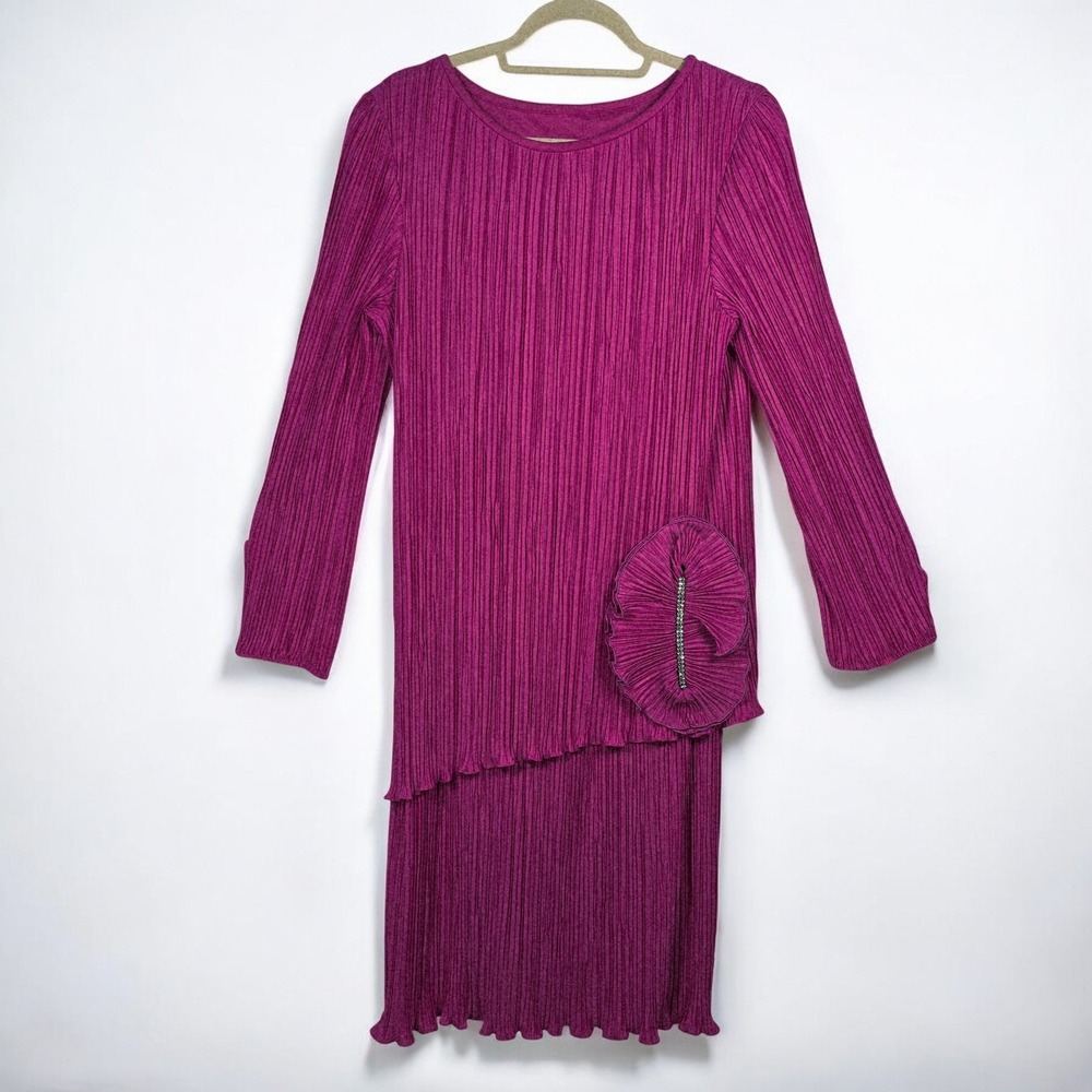 VTG AFTER DARK Midi Dress Magenta Pink Pleated Rhinestone Accent Woman‎ Medium?